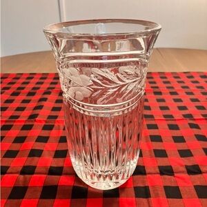 Vintage Zajecar 24% Lead Crystal Vase Frosted Etching Flowers And Leaves 8” Tall